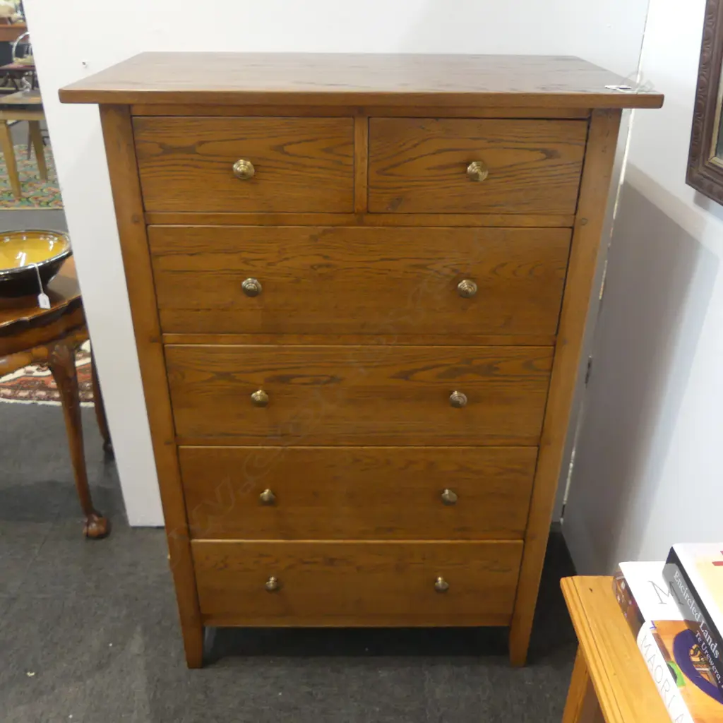 6 DRAWER OAK TALL BOY 850x480x1250mm Image 1++