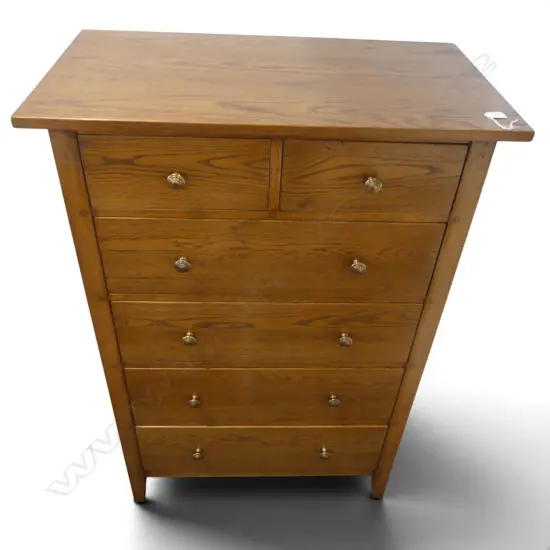 6 DRAWER OAK TALL BOY 850x480x1250mm