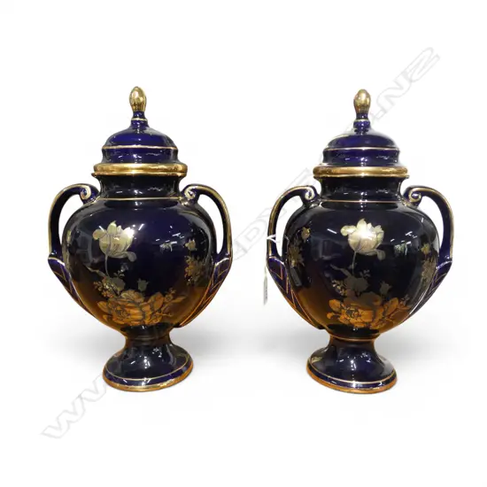PR FRENCH  LIDDED URNS bases signed H.350mm