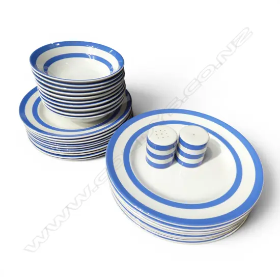 ASST. CORNISH WARE CHINA; 10 BOWLS one chipped, 8 DINNER PLATES, 10 SMALLER PLATES & S/P SHAKERS