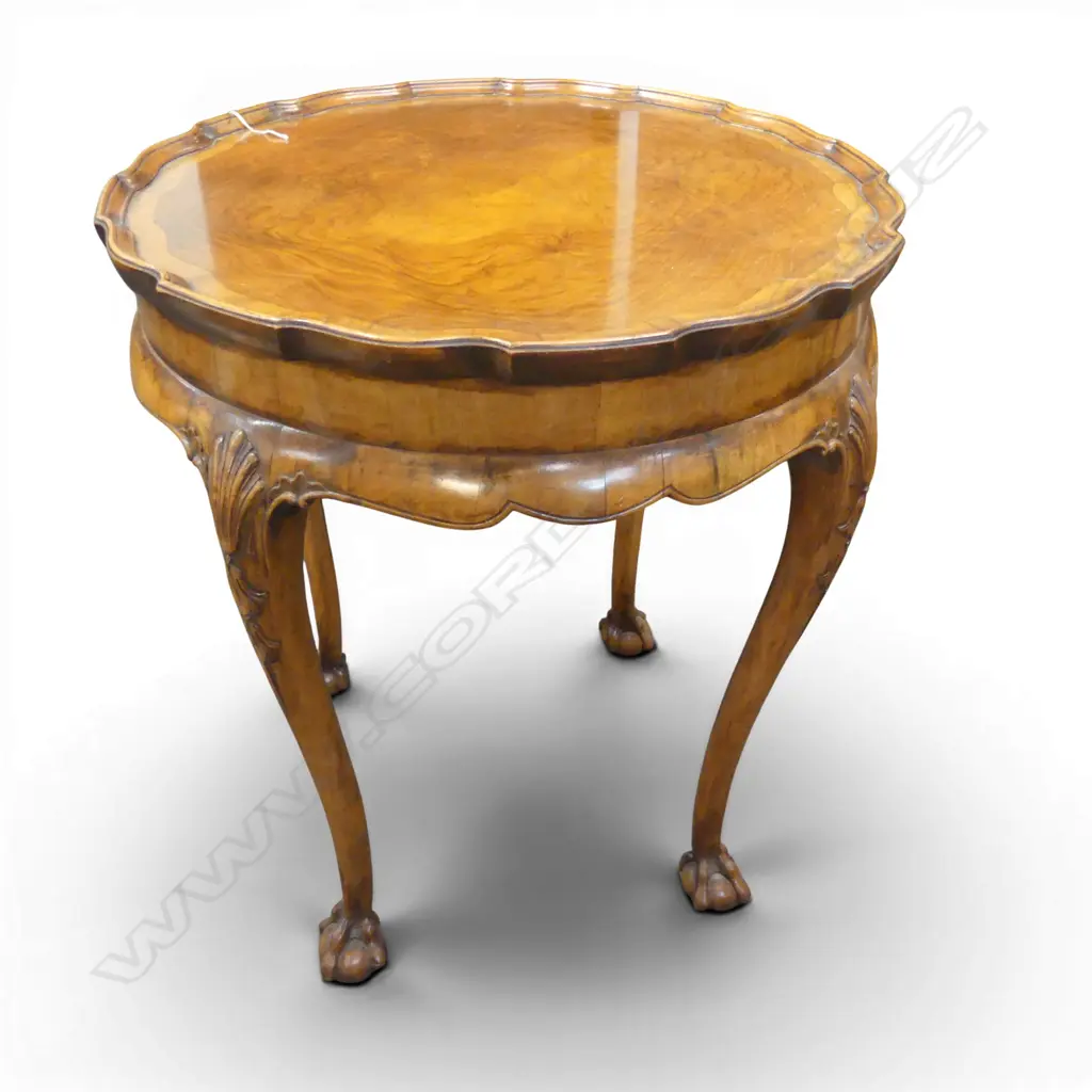 WALNUT PIE CRUST SIDE TABLE SHELL KNEES AND BALL AND CLAW FEET H.690mm, 620mm dia Image 1++