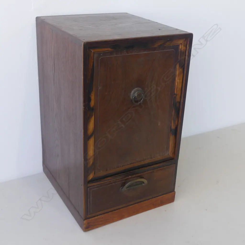 SMALL OLD JAPANESE ZELKOVA wood CABINET 1 lift-out door interior shelf + 1 drawer H.445mm Image 1++
