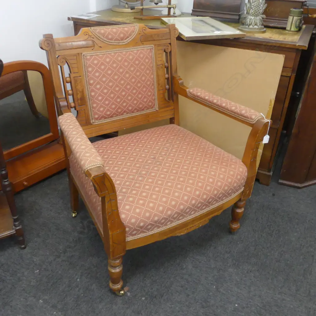 AMERICAN AESTHETIC ARMCHAIR BIRDSEYE MAPLE DETAIL SANDERSON UPHOLSTERY Image 1++