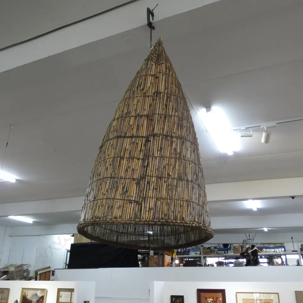 LG VINTAGE FISHING BASKET REWORKED AS LIGHT PENDANT 1300x700x800mm Image 1++