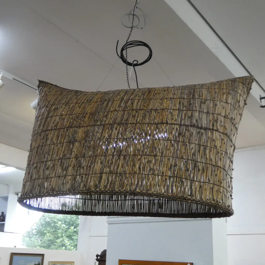 LG VINTAGE FISHING BASKET REWORKED AS LIGHT PENDANT 1300x700x800mm Image 1++