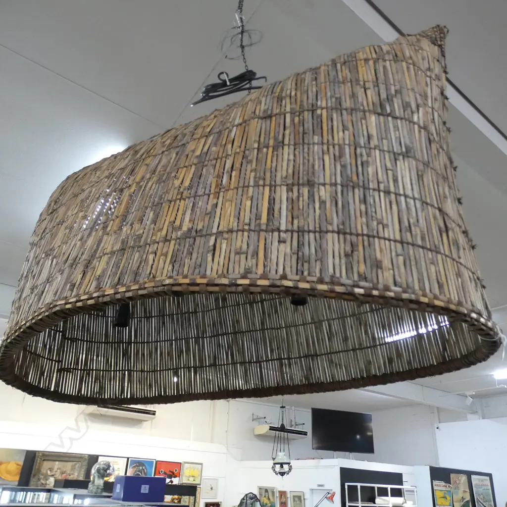 LG VINTAGE FISHING BASKET REWORKED AS LIGHT PENDANT 1300x700x800mm Image 1++