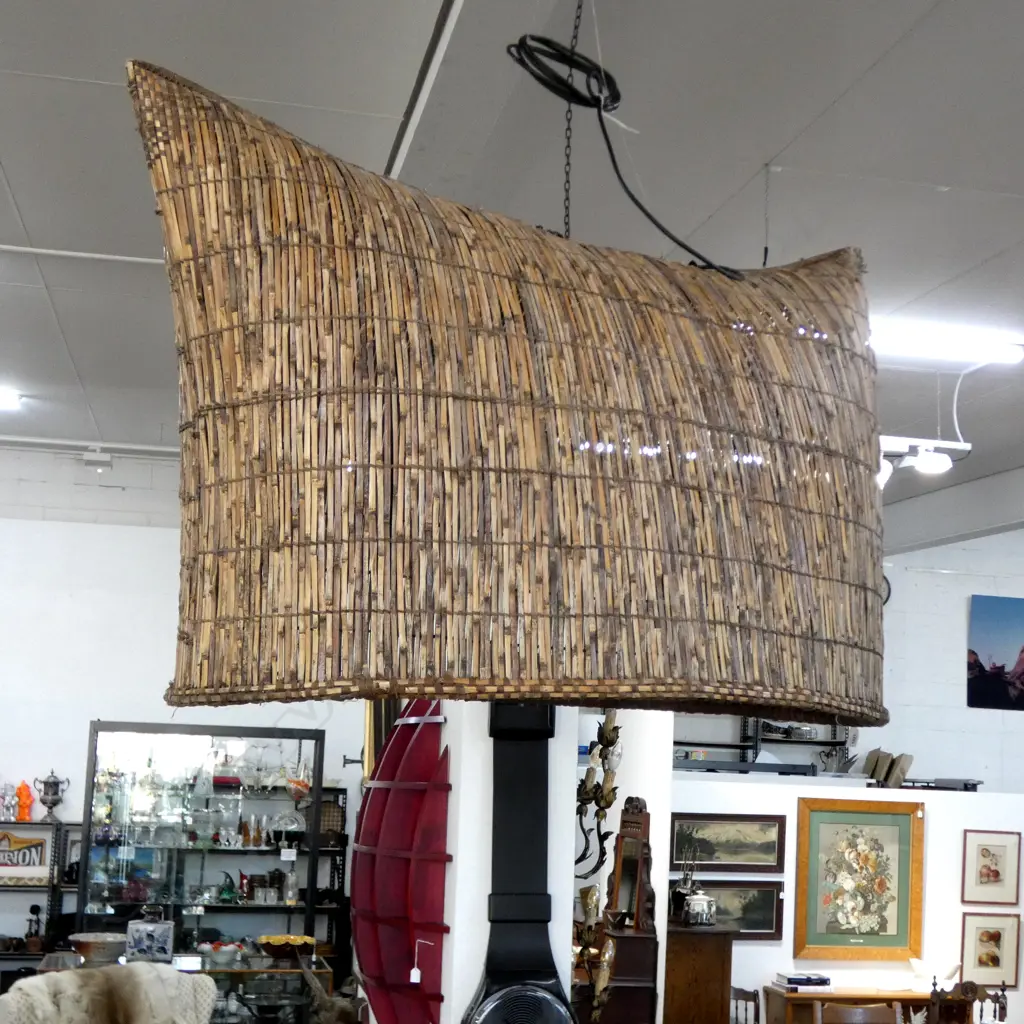 LG VINTAGE FISHING BASKET REWORKED AS LIGHT PENDANT 1300x700x800mm Image 1++