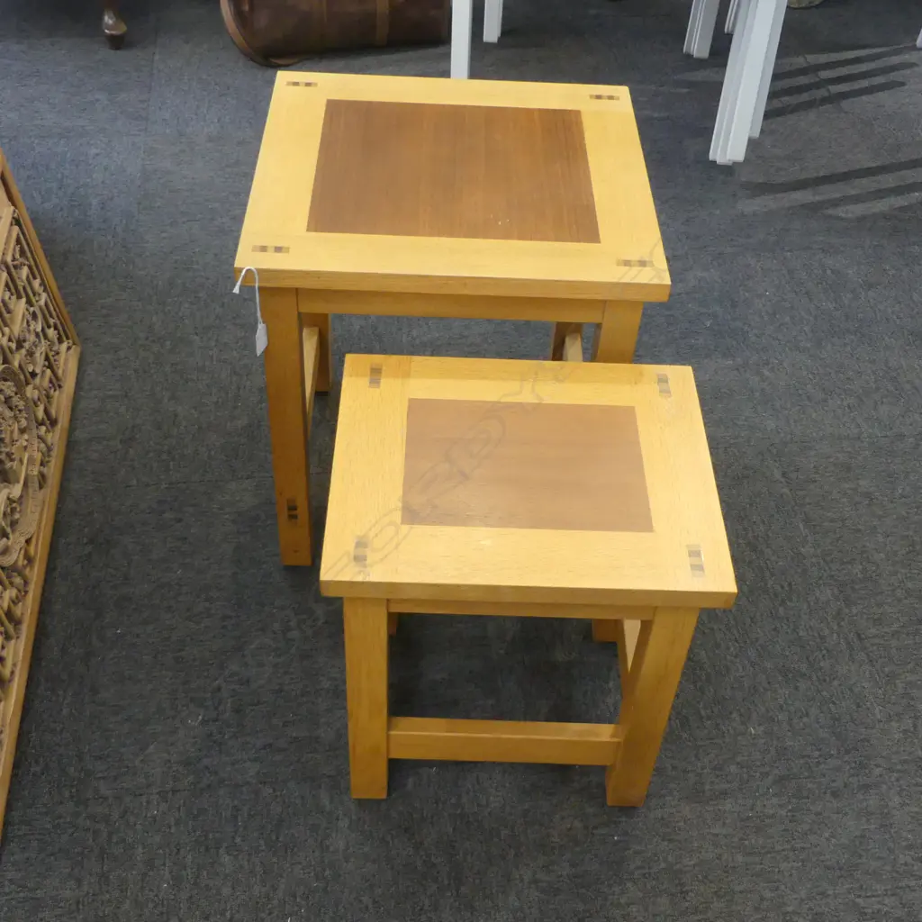 TWO MID-CENTURY MODERN STYLE SIDE TABLE - LARGE 510x440x440mm SMALL 420x380x380mm Image 1++