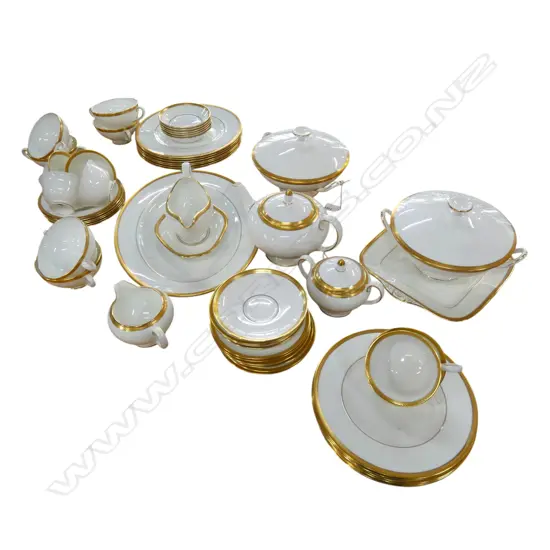 LARGE WEDGWOOD GILT TRIMMED WHITE PORCLAIN DINNER & TEA SERVICE