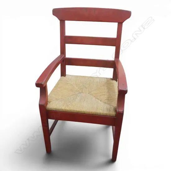 RED PAINTED CHAIR w. CANED SEAT