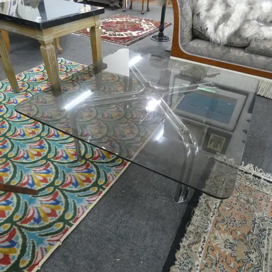 1980s CHROME & TINTED GLASS COFFEE TABLE 910x910x380mm