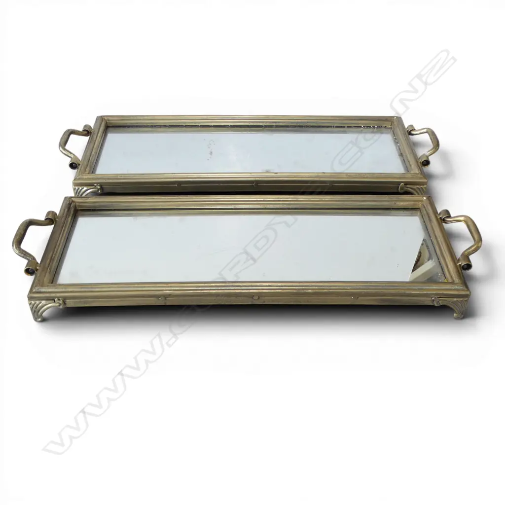 2 GOLD PAINTED METAL MIRROR TRAYS W.570mm Image 1++