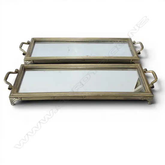 2 GOLD PAINTED METAL MIRROR TRAYS W.570mm