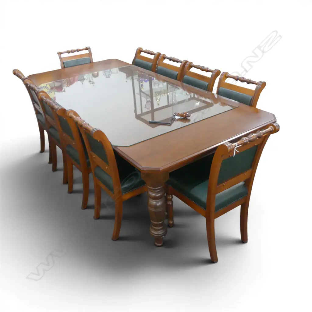 ROSE & HEATHER SWAMP KAURI DINING TABLE, 2 LEAVES & 10 CHAIRS... Image 1++