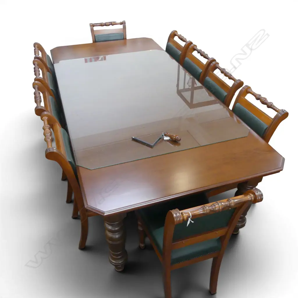 ROSE & HEATHER SWAMP KAURI DINING TABLE, 2 LEAVES & 10 CHAIRS... Image 1++
