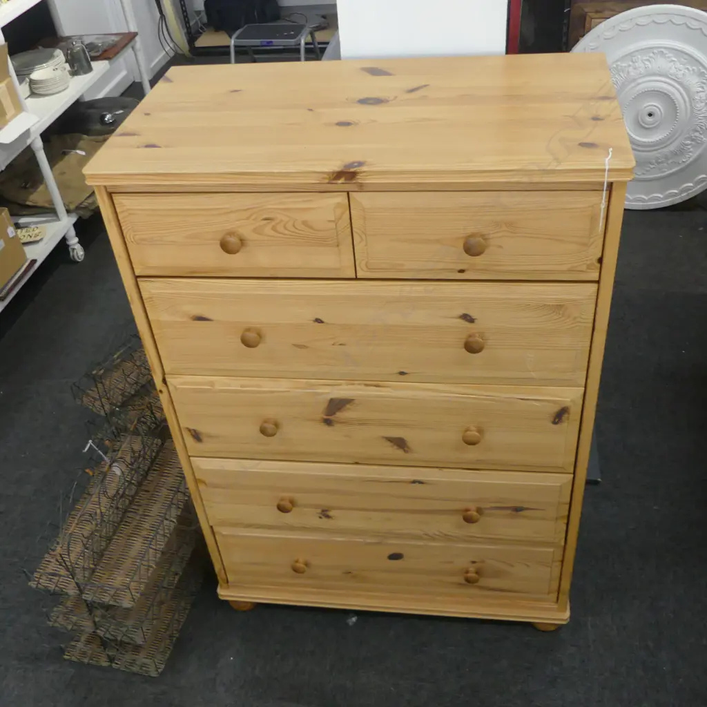 6 DRAWER PINE TALL BOY 800x440x1150mm Image 1++
