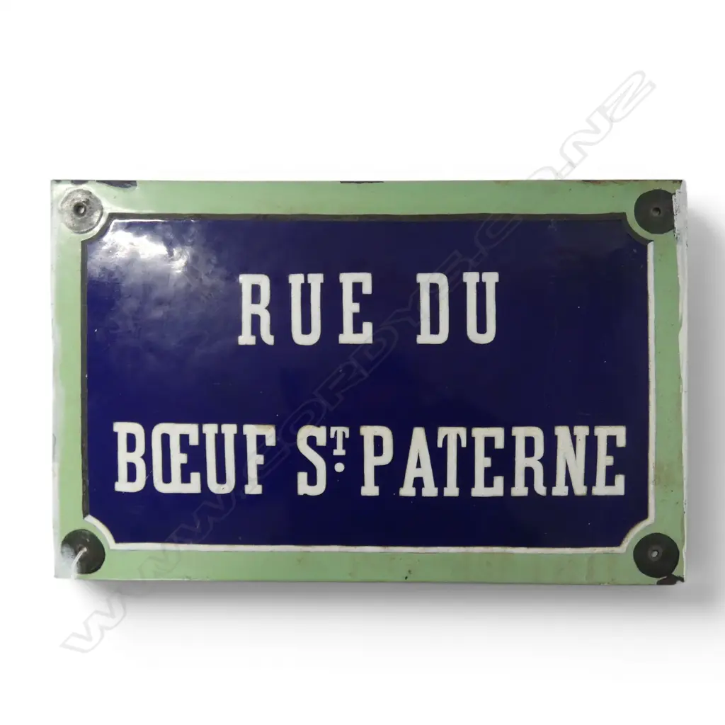 VINTAGE FRENCH ENAMEL STREET SIGN 'RUE DU BOEUF ST. PATERNE' 350x555mm Image 1++
