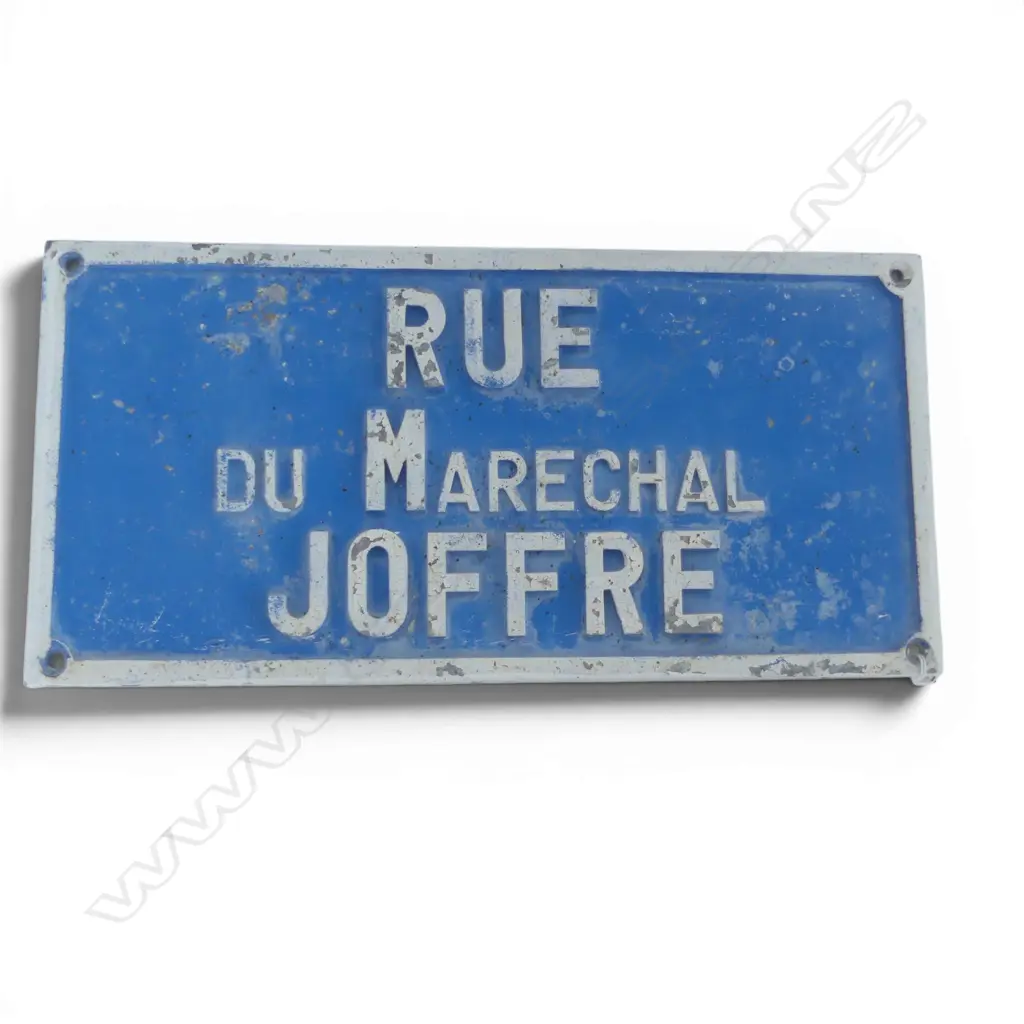 VINTAGE FRENCH METAL STREET SIGN 'RUE DU MARECHAL JOFFRE' 215x440mm Image 1++