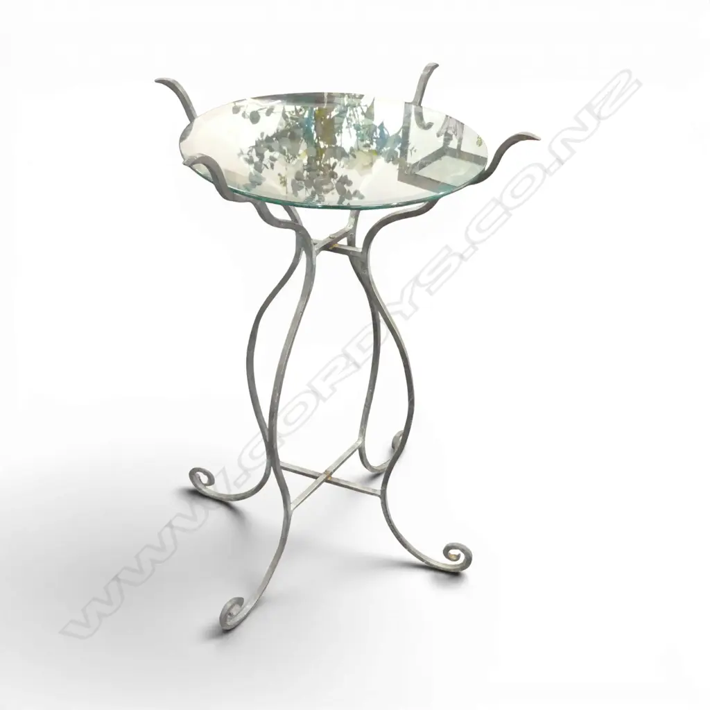 WROUGHT IRON AND GLASS SIDE TABLE / STAND H.835mm, 520mm dia Image 1++