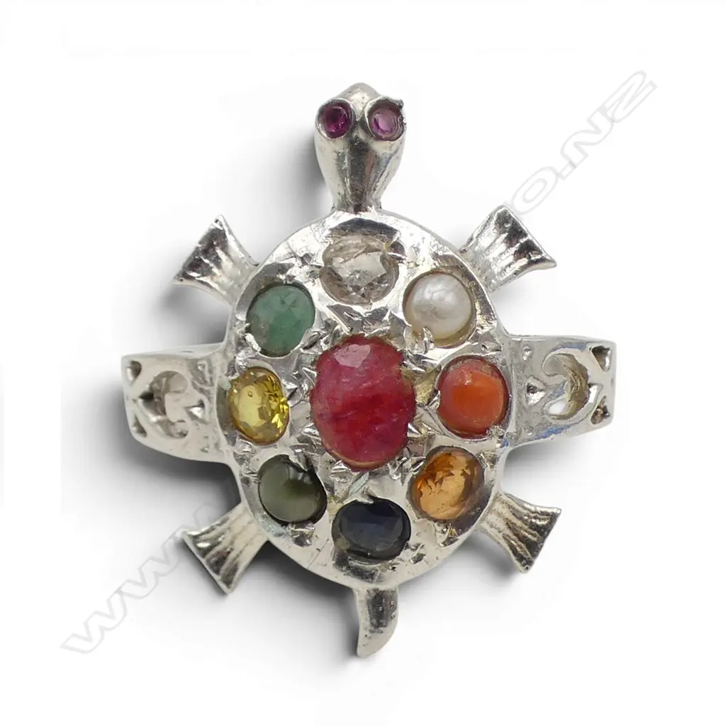 SILVER GEMSTONE TURTLE RING SIZE S Image 1++