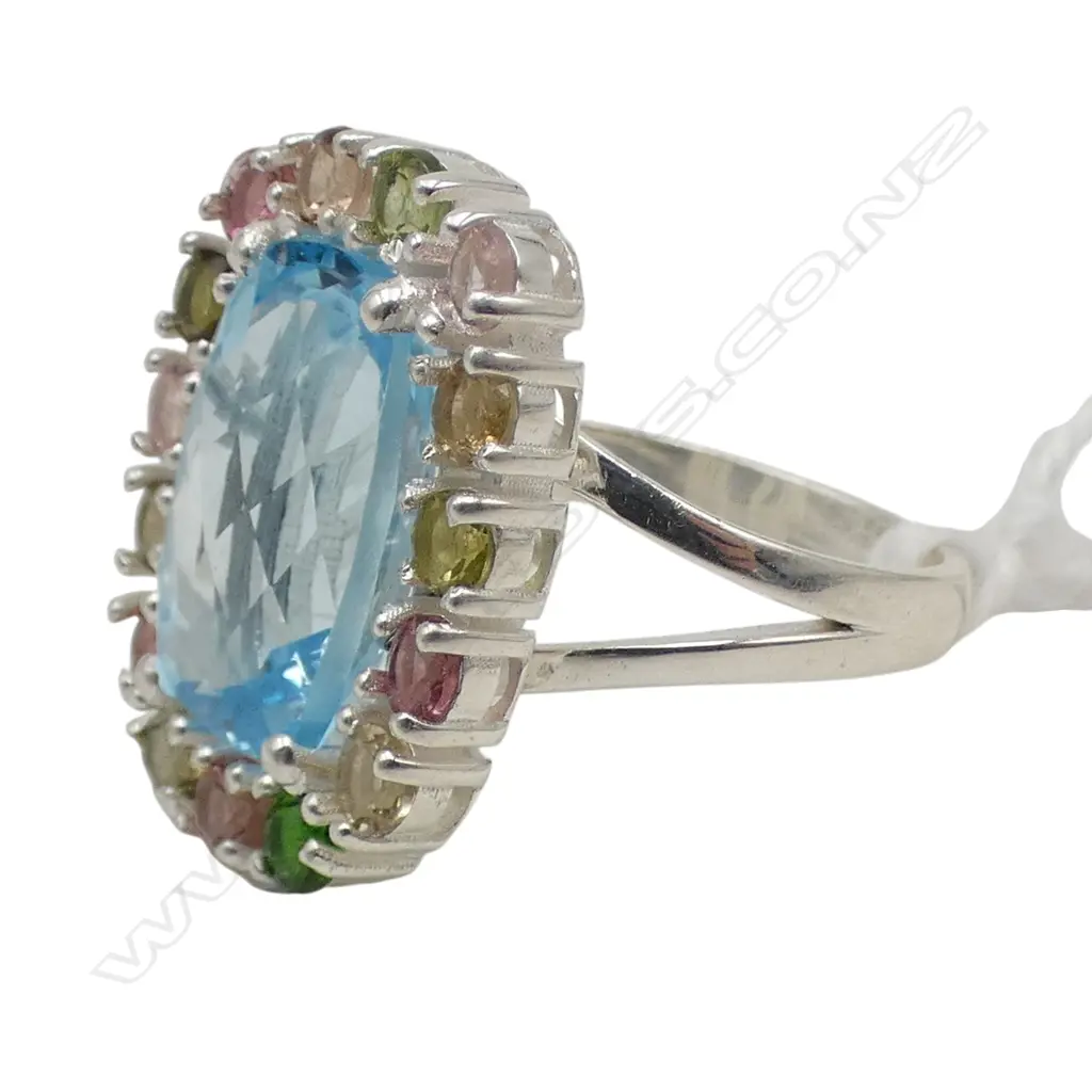 SILVER TOPAZ & TOURMALINE RING CHIP TO STONE SIZE Q Image 1++