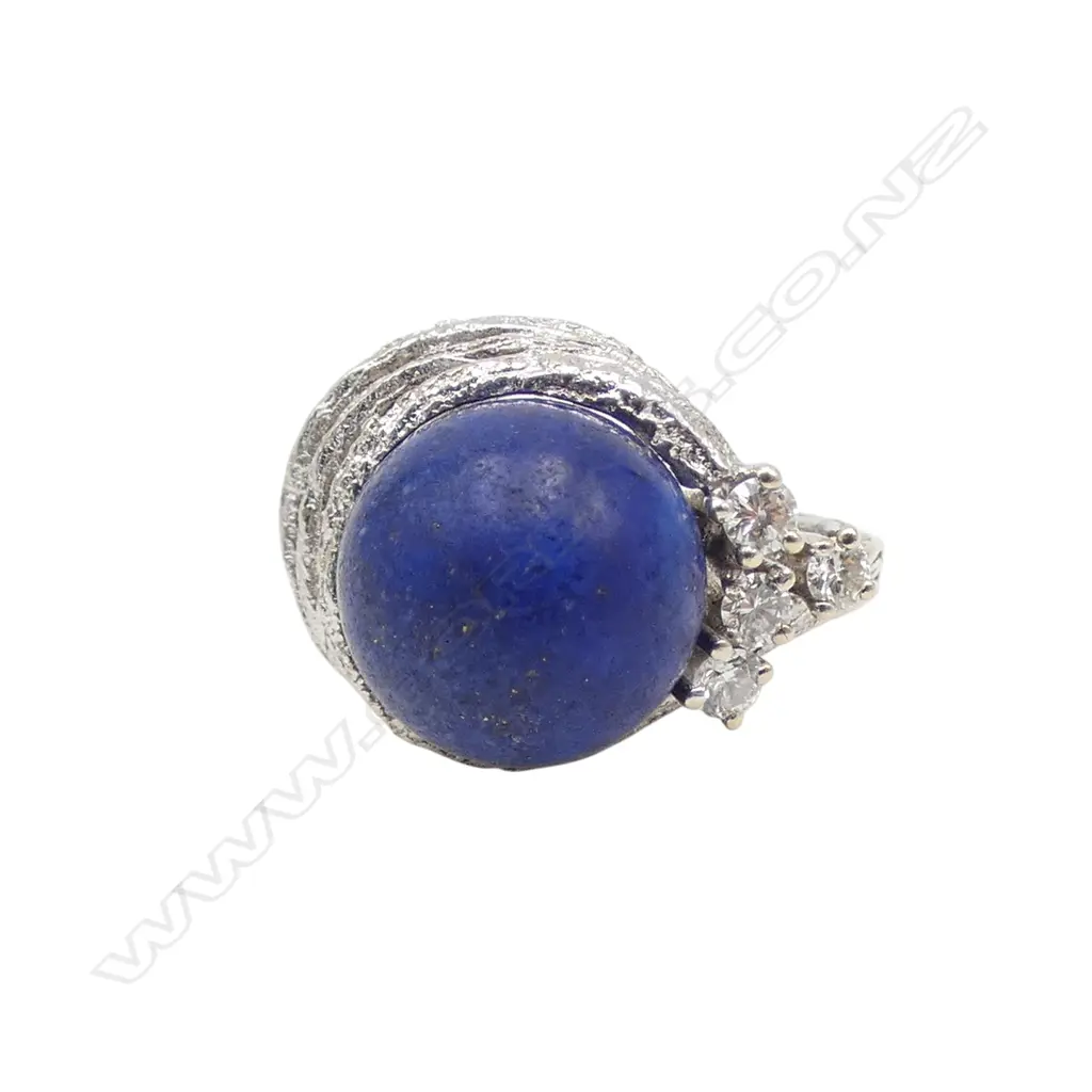 14ct WG LAPIZ LAZULI & DIAMOND RING,  SIZE N 7.1gms w. 2024 VALUATION $5560 Image 1++