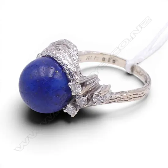 14ct WG LAPIZ LAZULI & DIAMOND RING,  SIZE N 7.1gms w. 2024 VALUATION $5560