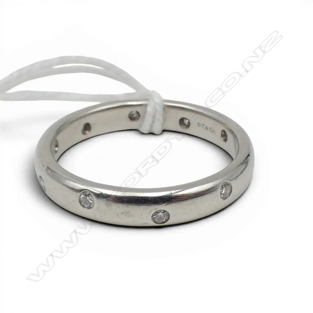 TIFFANY & CO PLATINUM ETOILE DIAMOND SET BAND 9.97gms + UNDATED VALUATION SIZE V Image 1++