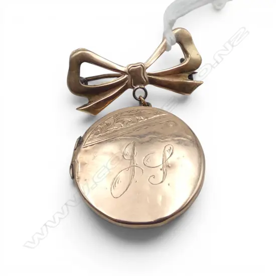 9ct GOLD LOCKET on BOW BROOCH 5gms