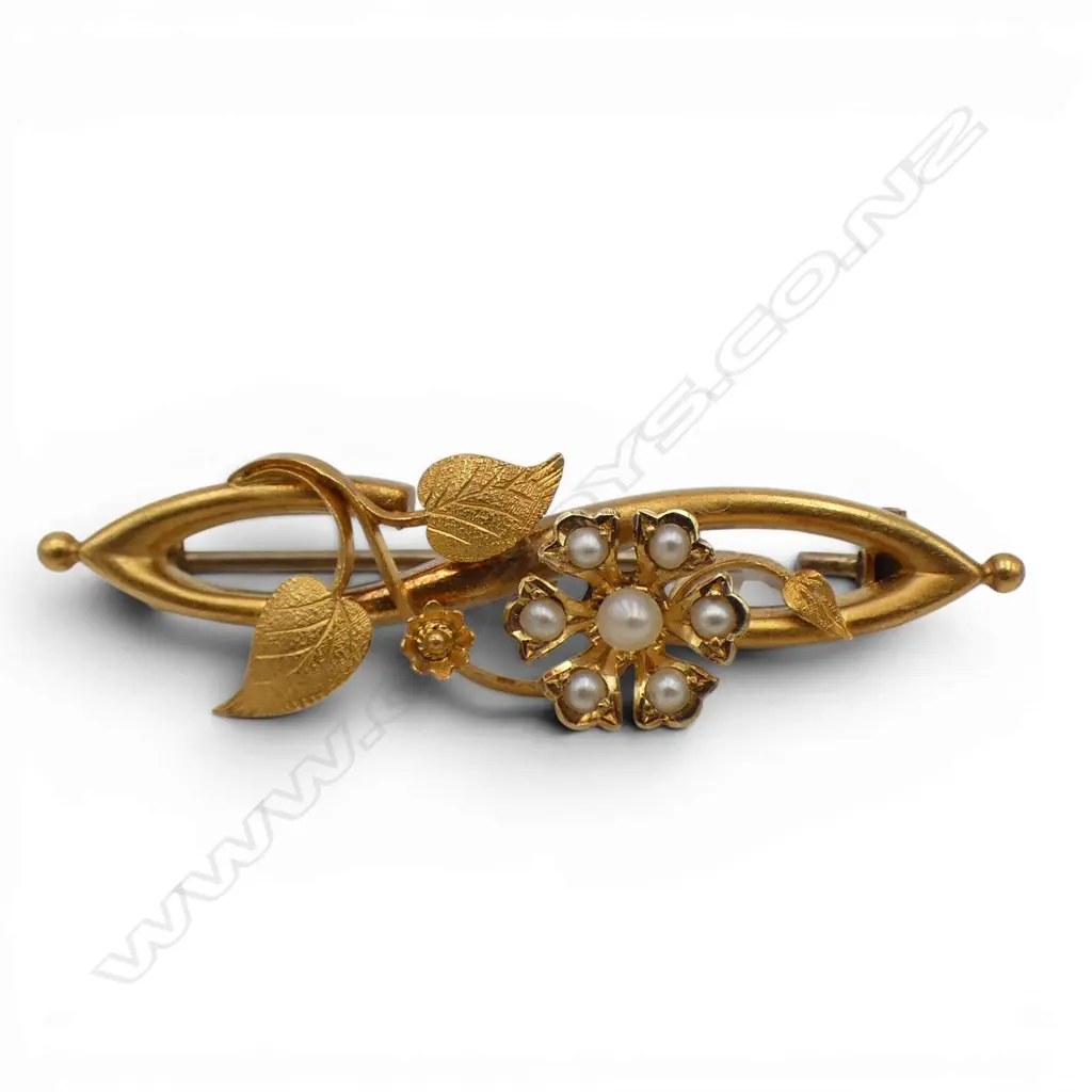 15ct Y/GOLD & SEED PEARL FLORAL BROOCH 3.27gms Image 1++