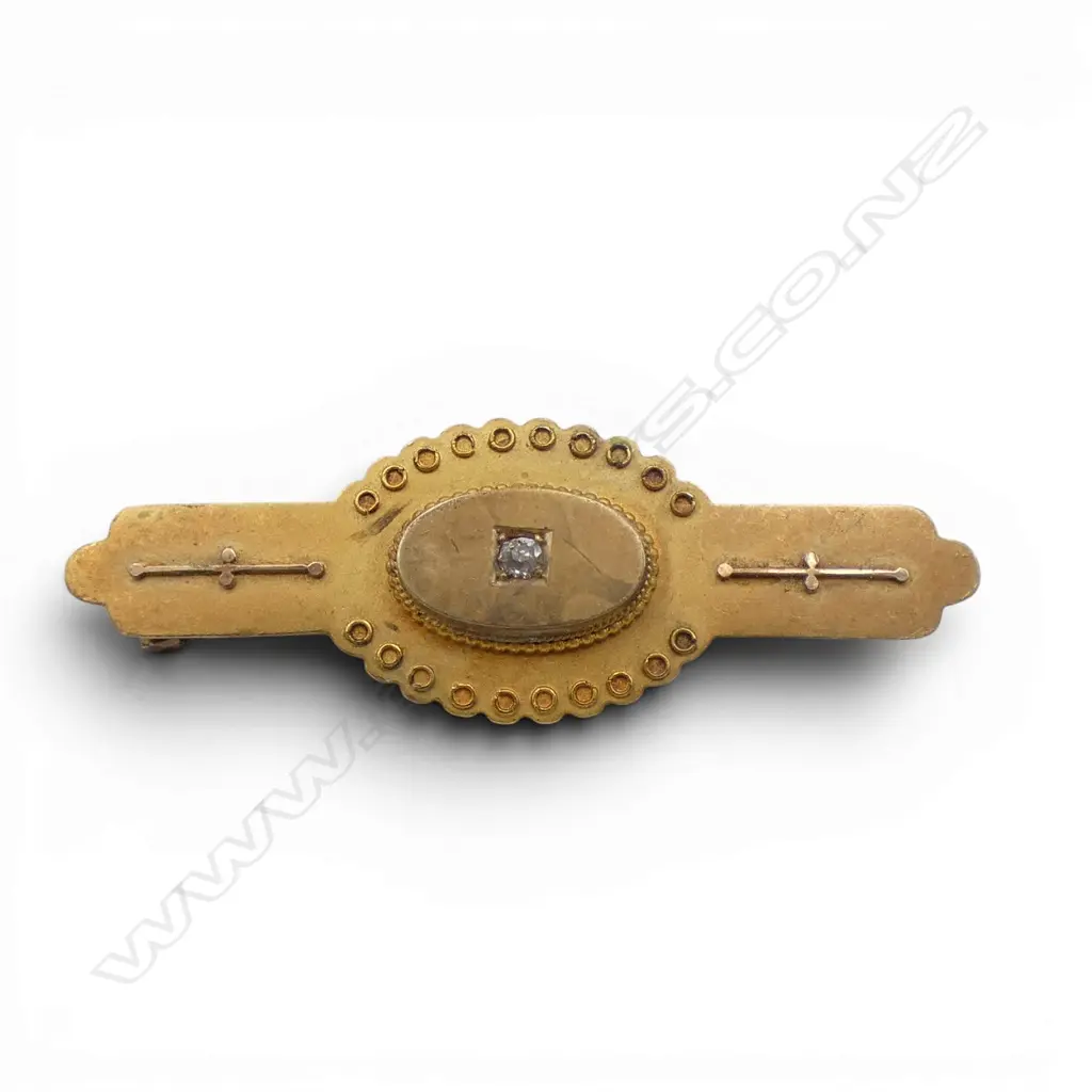 15ct Y/GOLD & DIAMOND MOURNING BROOCH 3.75gms Image 1++