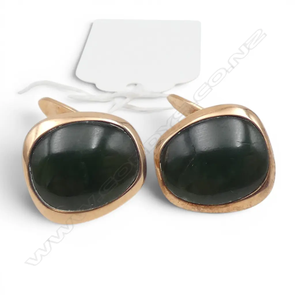 PR STYLISH RETRO 9ct ROSE GOLD & POUNAMU CUFFLINKS 10.8gms Image 1++