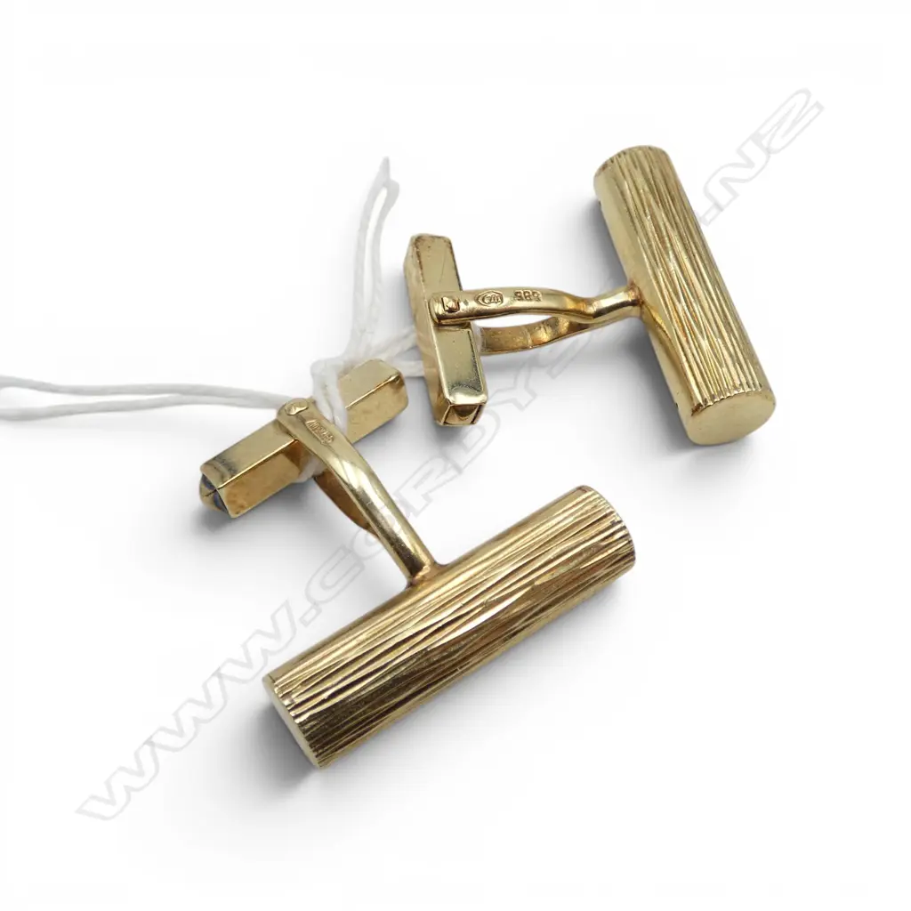 PR 14ct GOLD RETRO GENT'S CUFFLINKS large rod form textured finish 12gms Image 1++