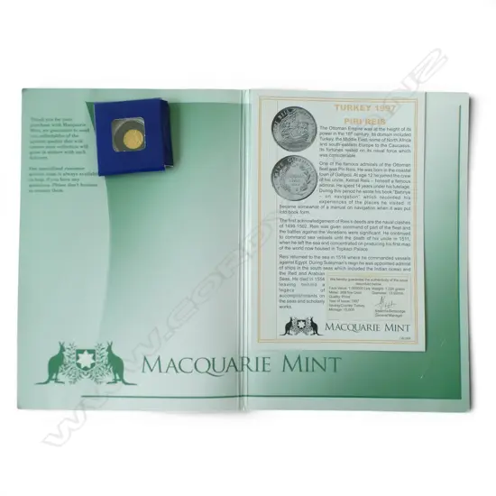 MACQUARIE MINT TURKEY 1997 PIRI REIS .999 GOLD PROOF $10 COIN 1.224gms