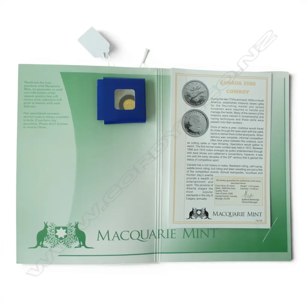 MACQUARIE MINT CANADA 2006 COWBOY .999 GOLD PROOF $10 COIN 1.270gms Image 1++