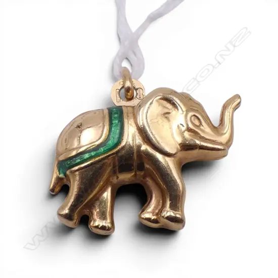 9CT ENAMEL ELEPHANT CHARM, L.22mm 4.1gms