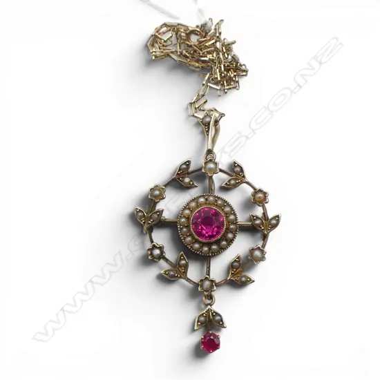 9CT EDWARDIAN SEED PEARL PENDANT NECKLACE, 6.8gms