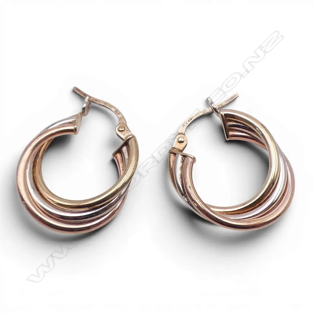 PR 9CT GOLD TRI COLOUR HOOP EARINGS 2.5GMS Image 1++