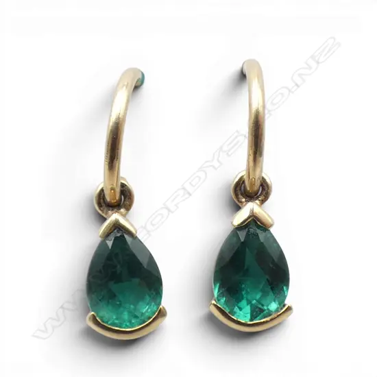 PR 9ct GOLD & GREEN GEM EARRINGS 1.48gms NO BUTTERFLYS