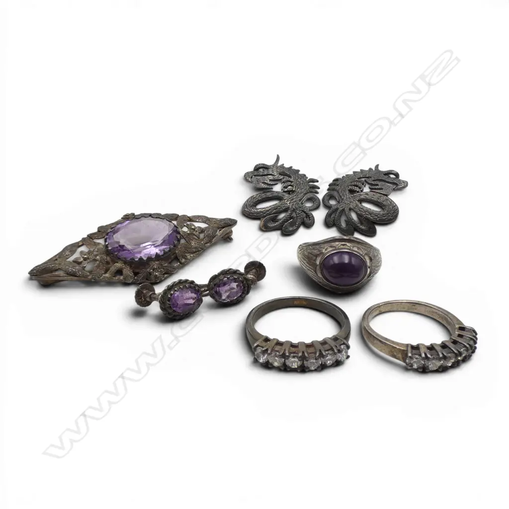 BAG LOT 3 S/SILVER RINGS BROOCH EARINGS ETC Image 1++