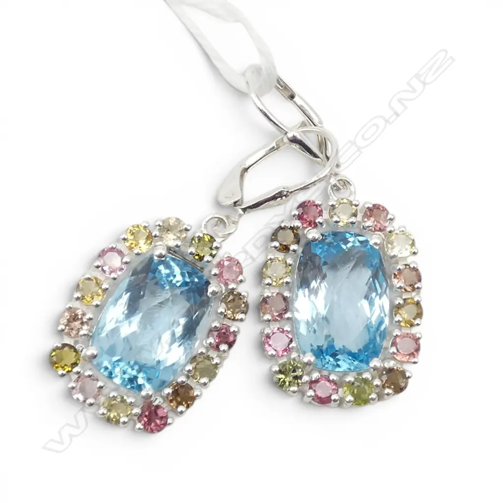 PR SILVER TOPAZ & TOURMALINE EARRINGS Image 1++