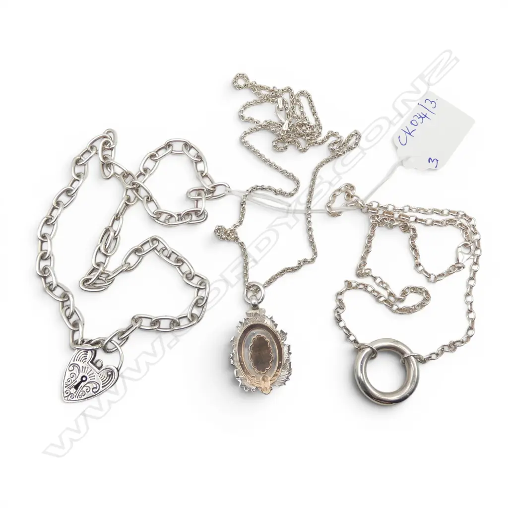 3 STG SILVER PENDANT NECKLACES, 66gms Image 1++