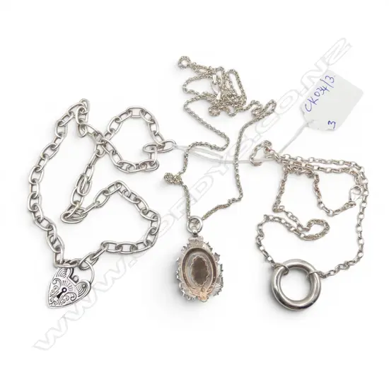 3 STG SILVER PENDANT NECKLACES, 66gms