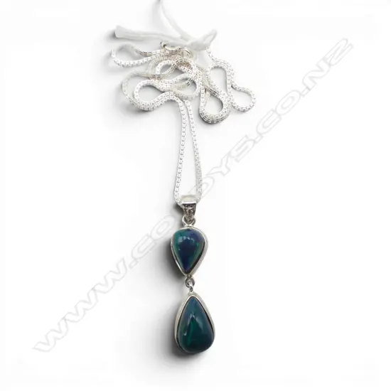 SILVER WELO OPAL & DIAMOND PENDANT on SILVER CHAIN