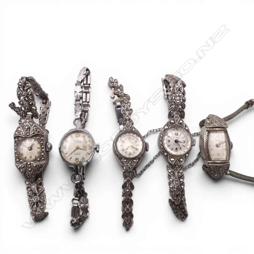 5 VINTAGE LADIES MARCASITE WRISTWATCHES Image 1++