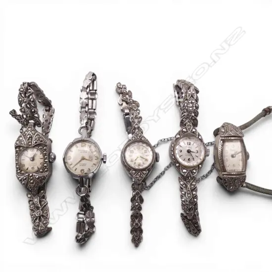 5 VINTAGE LADIES MARCASITE WRISTWATCHES