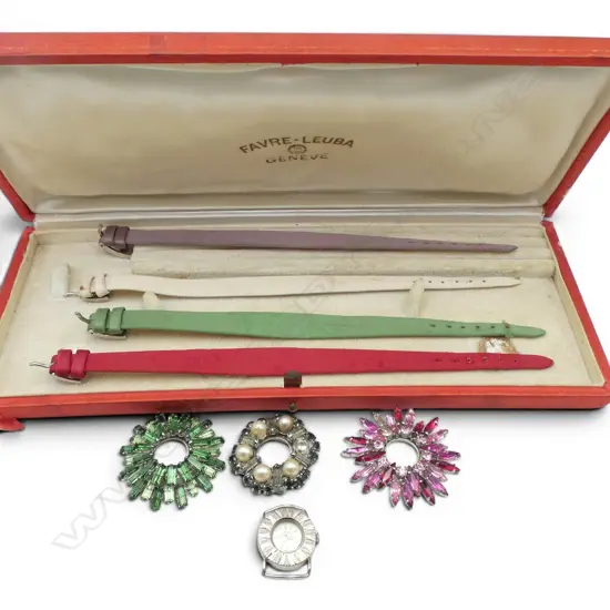CASED VINTAGE LADIES FAVRE-LEUBA CUSTOM WRISTWATCH w. four various cases