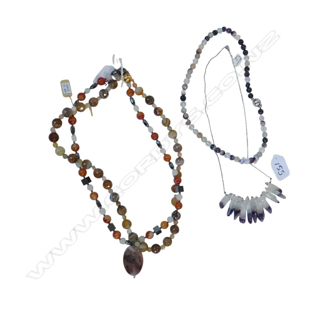 4 SEMI PRECIOUS GEM NECKLACES, AGATE, QUARTZ, AMETHYST & CARNELIAN Image 1++