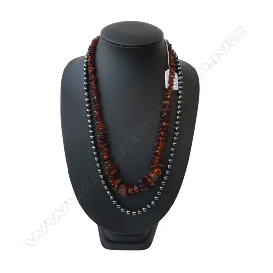 2 NECKLACES; HEMATITE & AMBER
