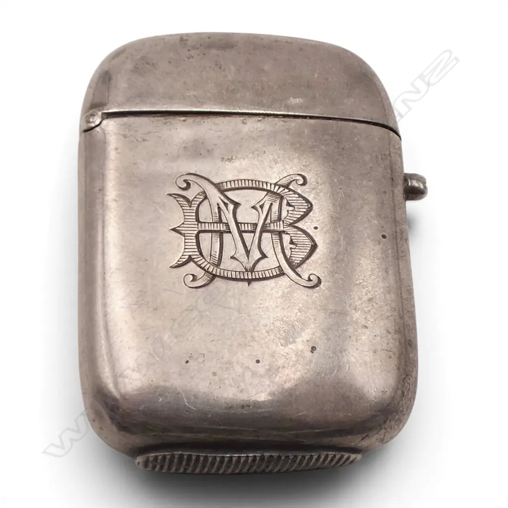 STG SILVER PLAIN VESTA. Birmingham 1876. Push button opening. 19gms Image 1++
